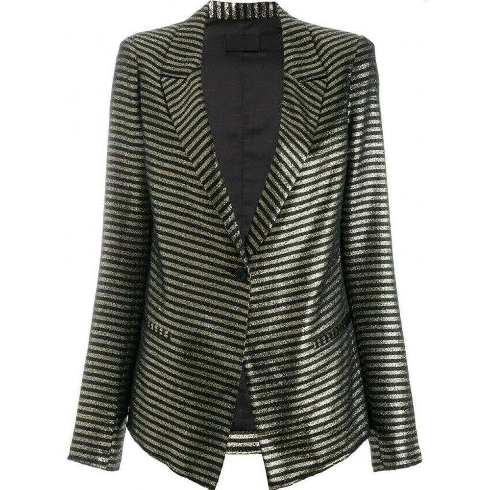 Rta Iggy Metallic Striped Peak Lapel Blend Blazer Siz… - Gem